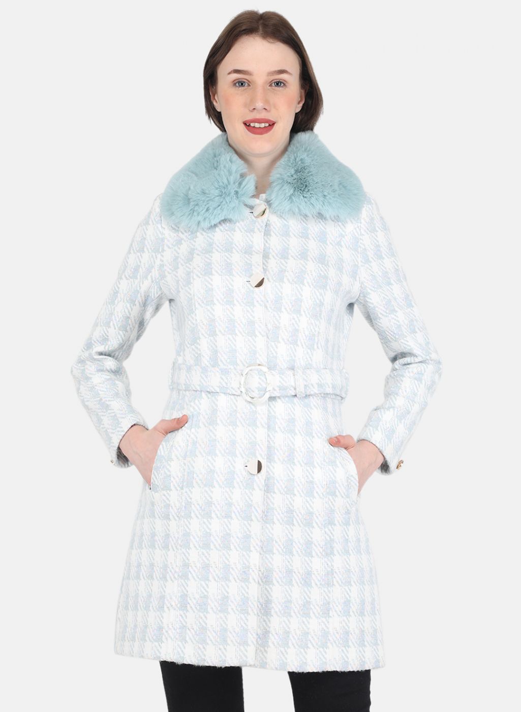 Women Blue Check Coat