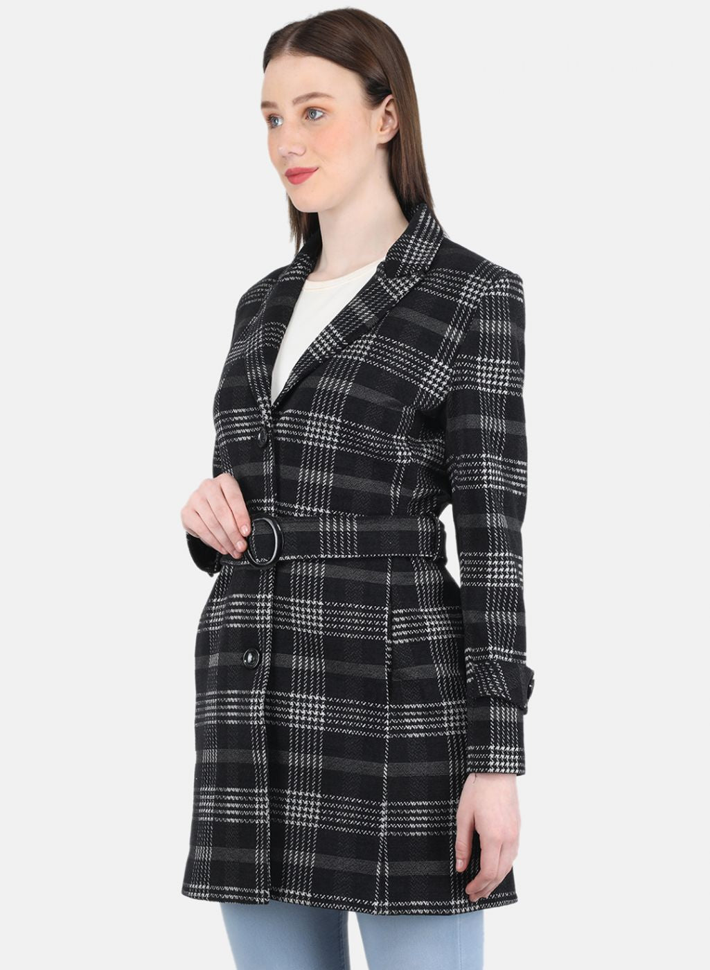 Buy Women Black Check Coat Online in India - Monte Carlo