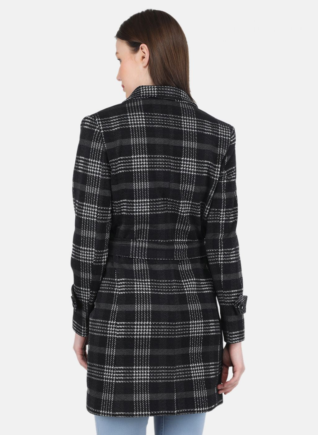 Women Black Check Coat