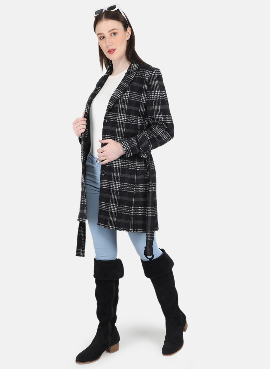 Women Black Check Coat