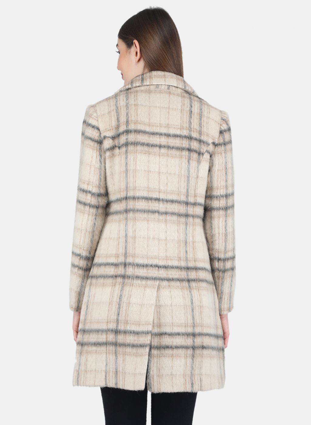 Women Beige Check Coat