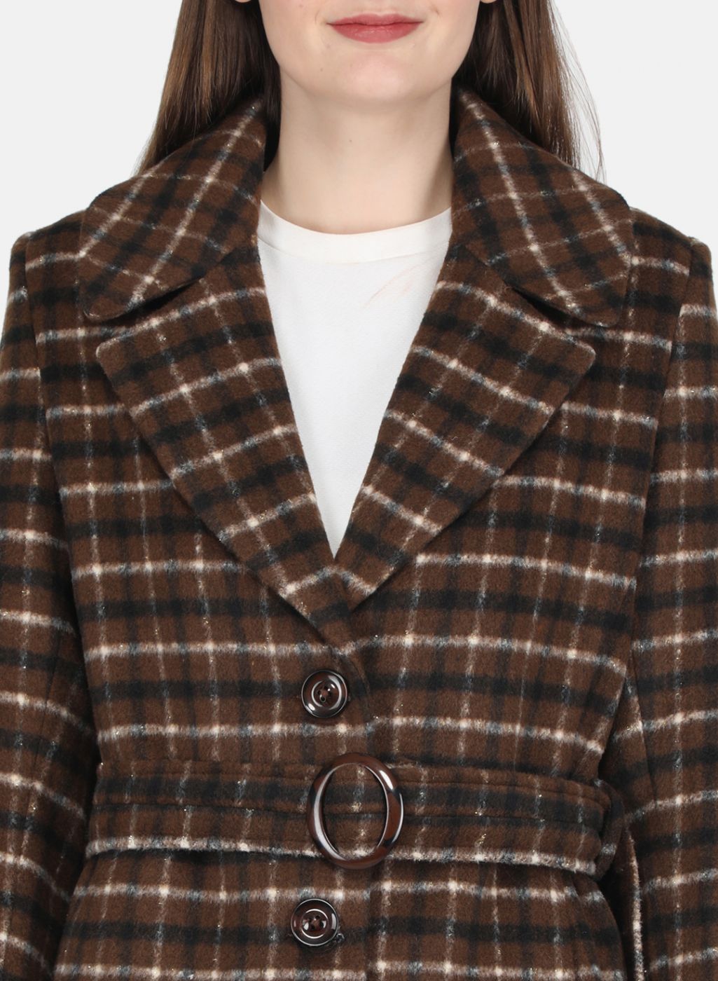Women Brown Check Coat