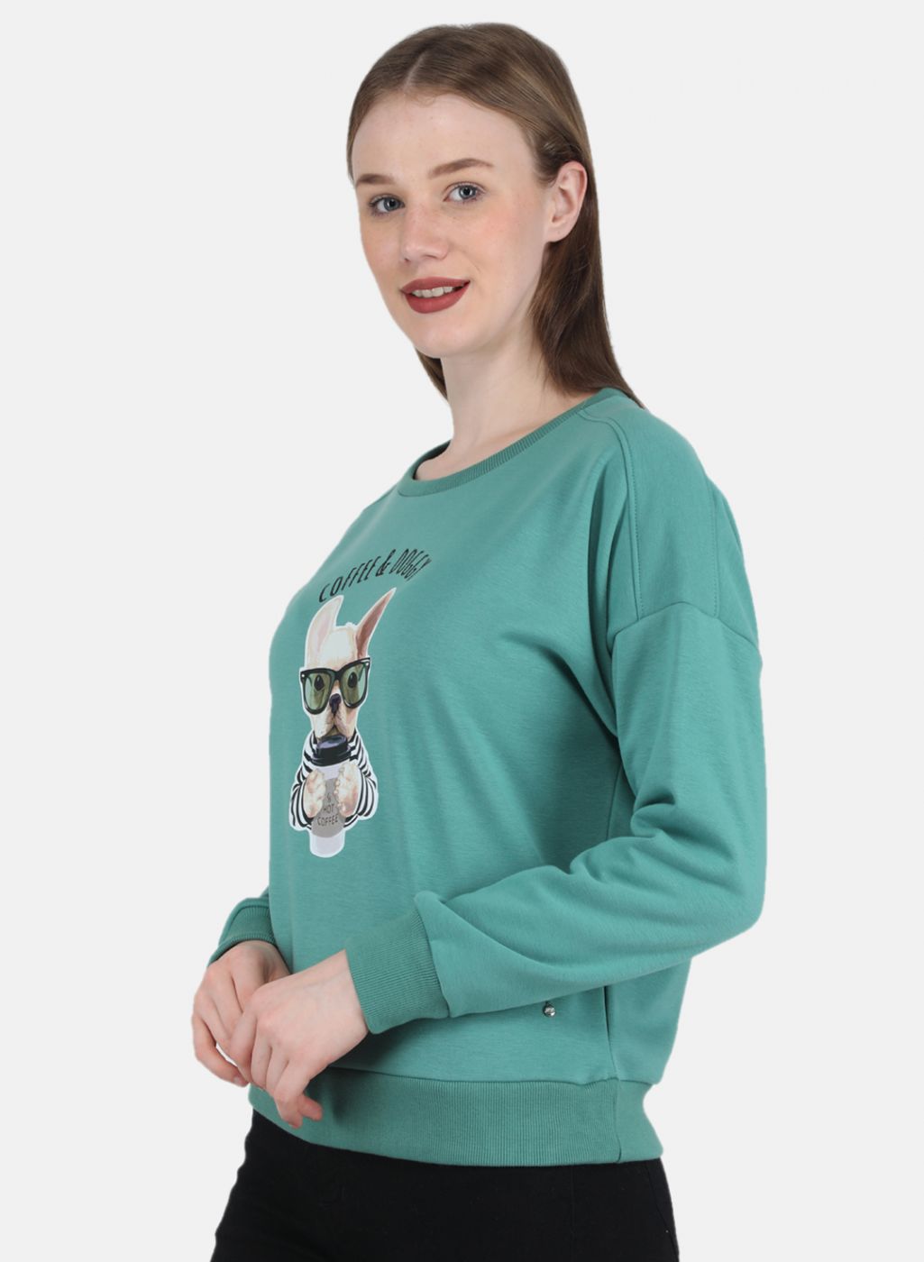 Women Green Printed Sweatshirt