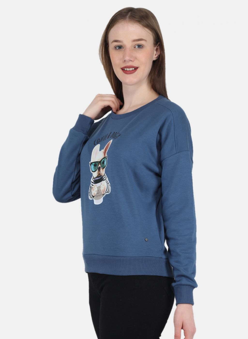 Women Blue Printed Sweatshirt