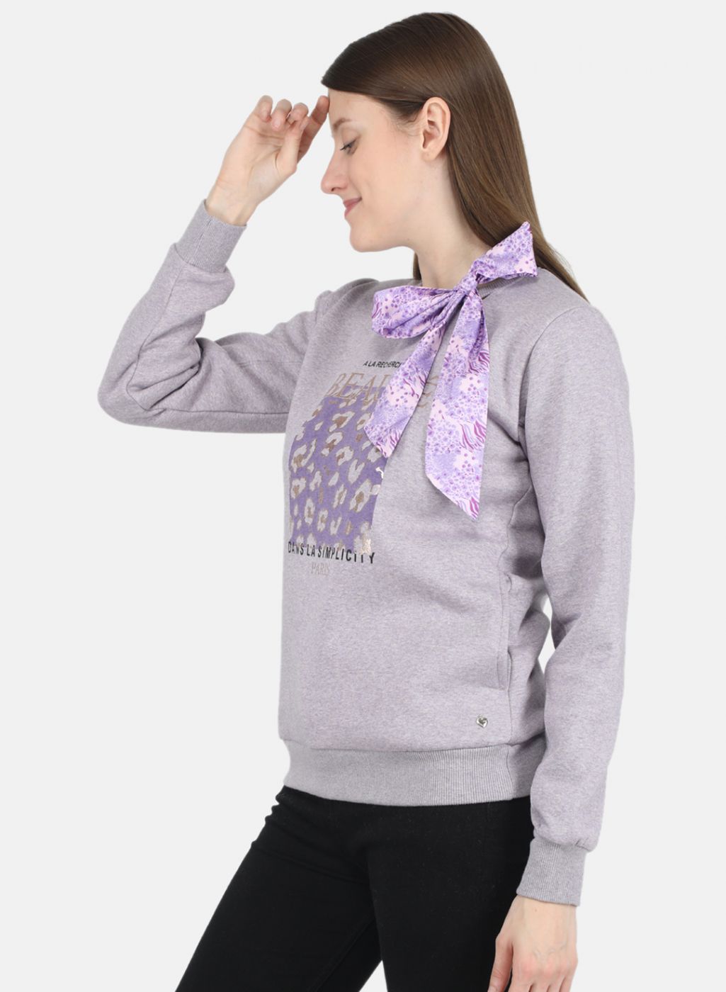 Women Purple Printed Sweatshirt