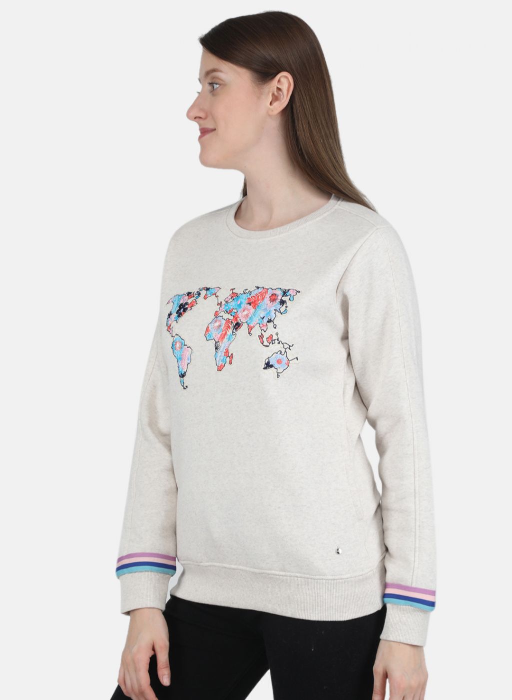 Women Beige Embroidered Sweatshirt