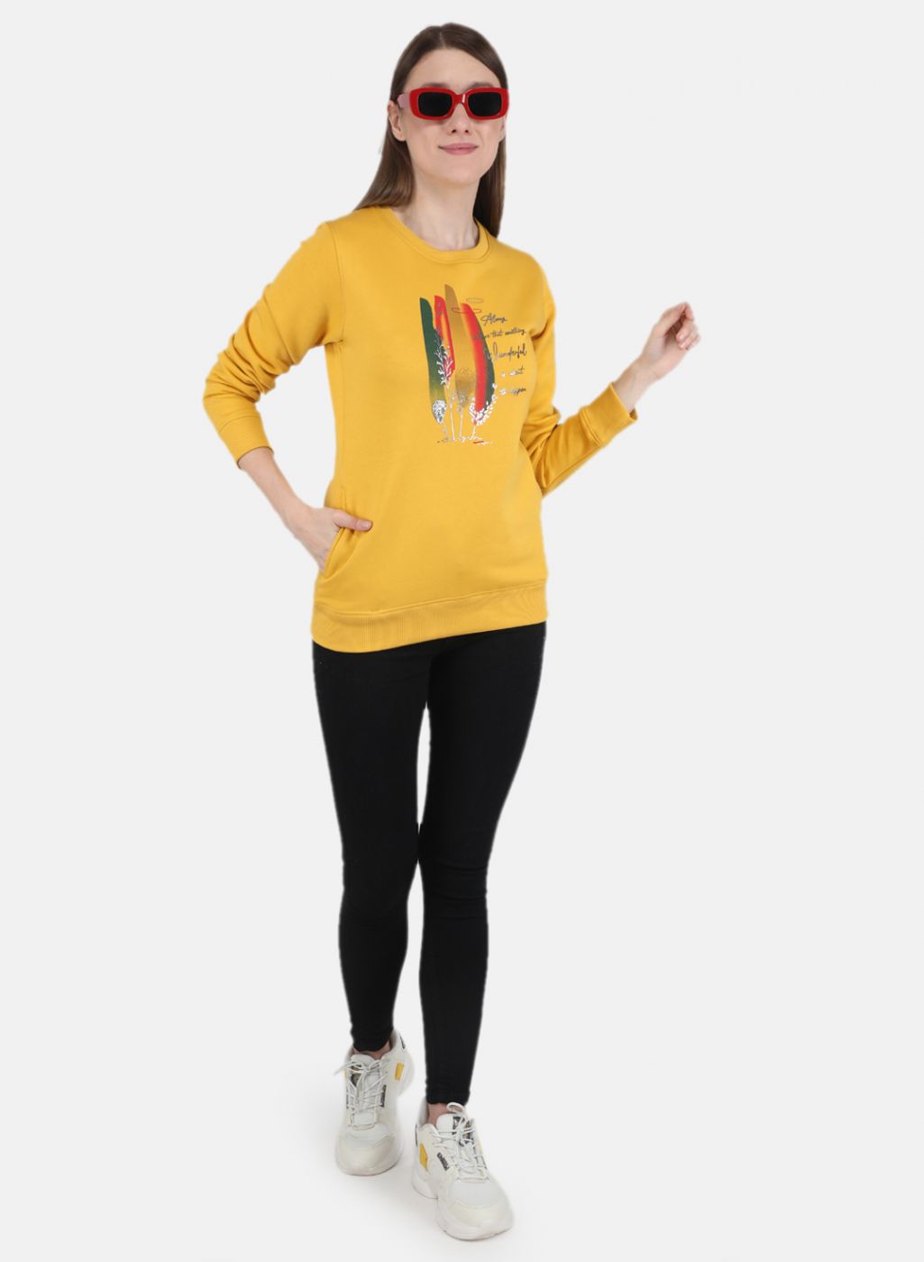Women Mustard Printed Sweatshirt
