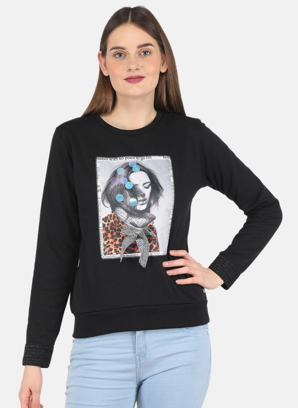Women Black Printed Sweatshirt