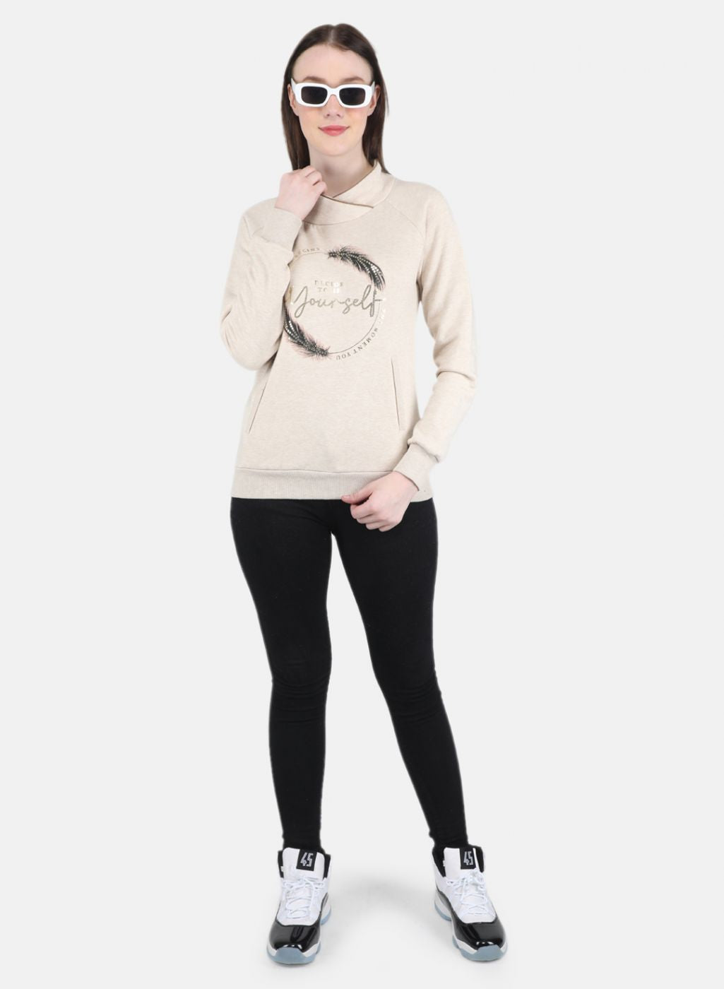 Women Beige Printed Sweatshirt