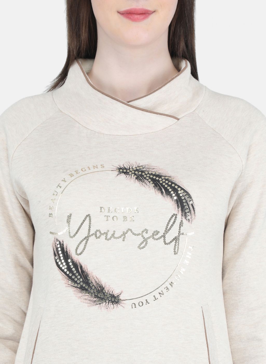 Women Beige Printed Sweatshirt