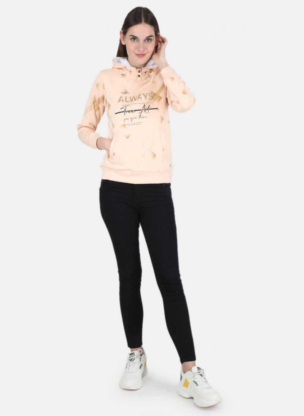 Women Peach Printed Sweatshirt