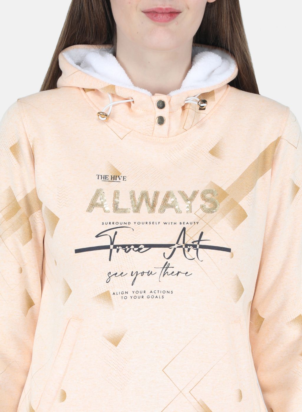 Women Peach Printed Sweatshirt