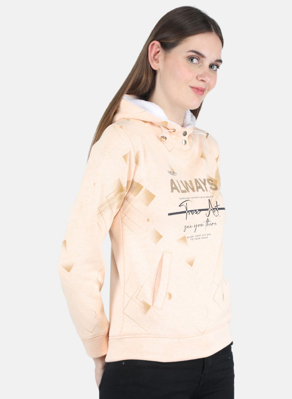 Women Peach Printed Sweatshirt