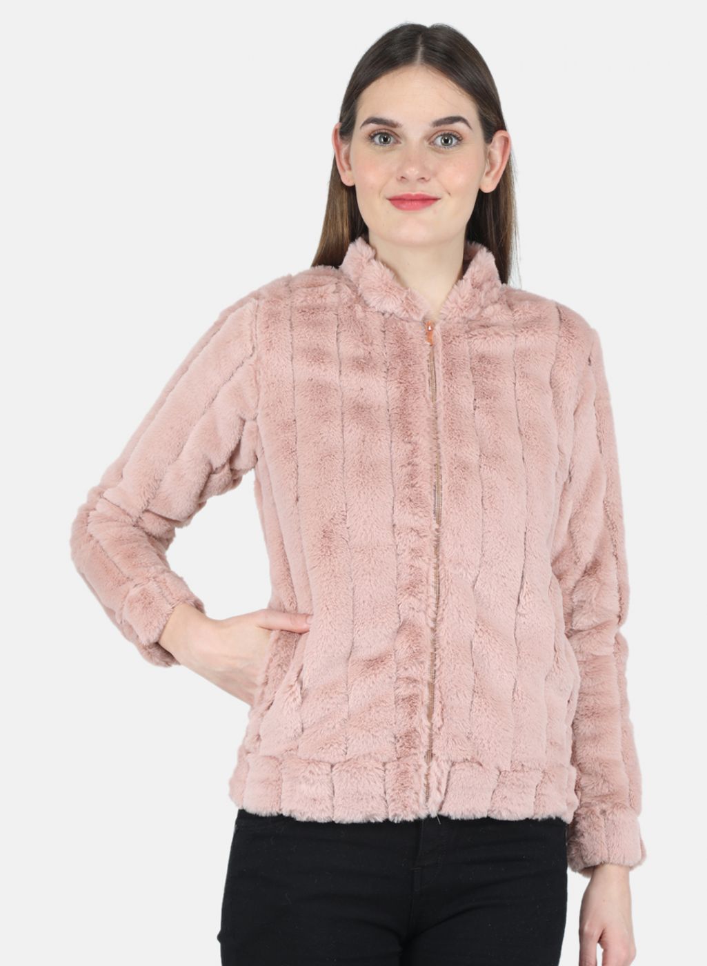 Women Pink Self design Sweatshirt