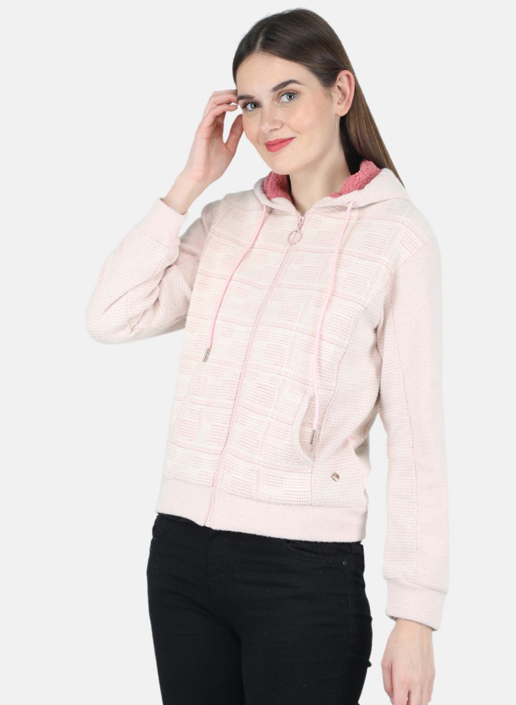 Women Pink Check Sweatshirt