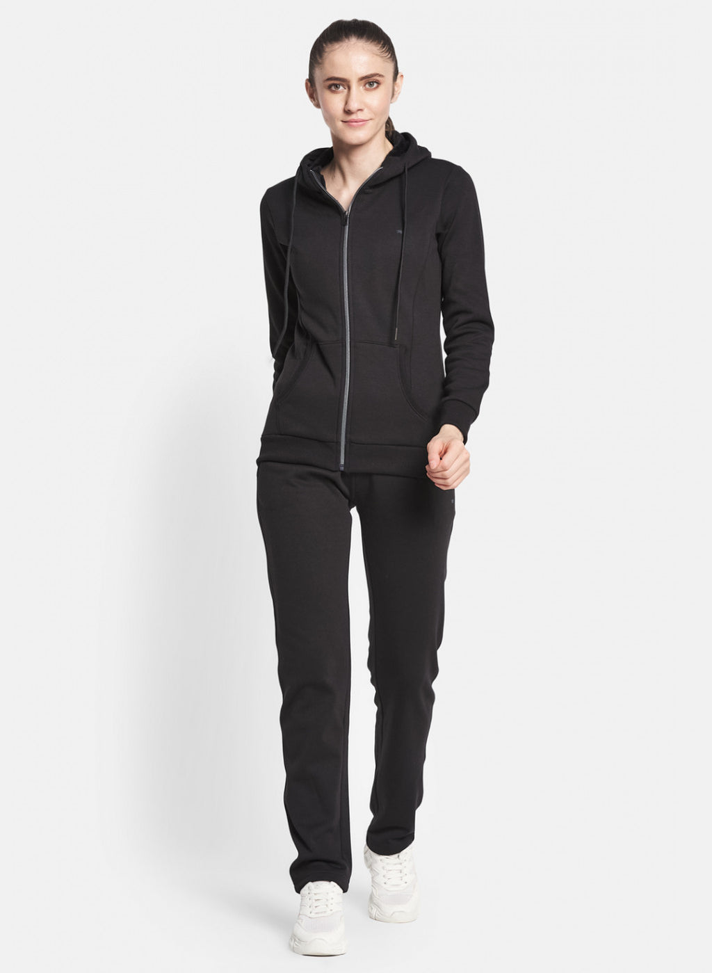 Women Black Solid Tracksuit