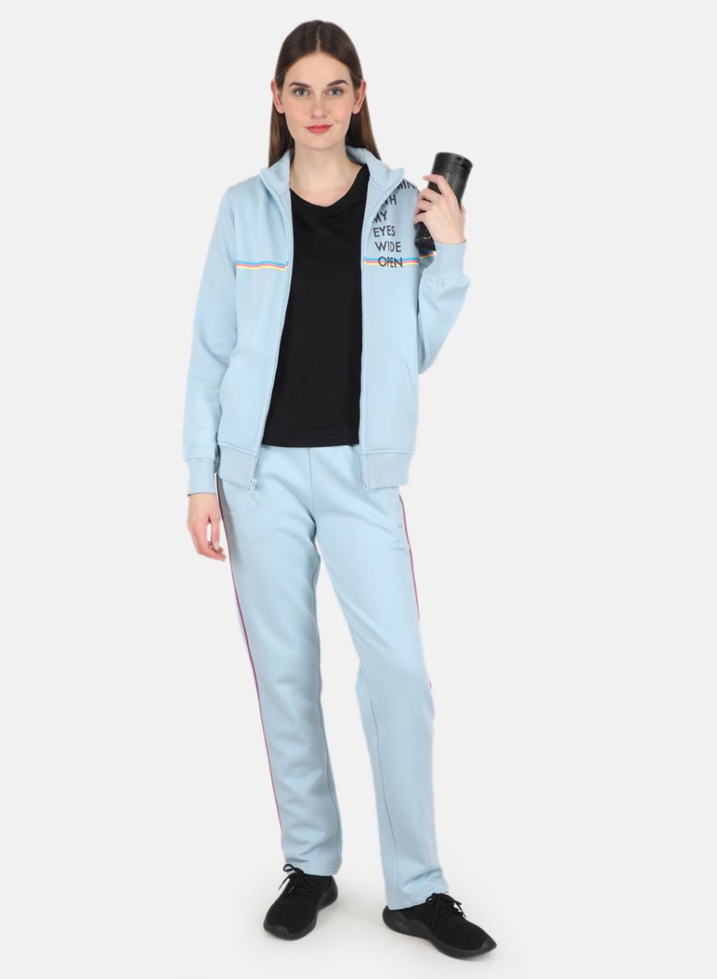 Women Blue Printed Tracksuit