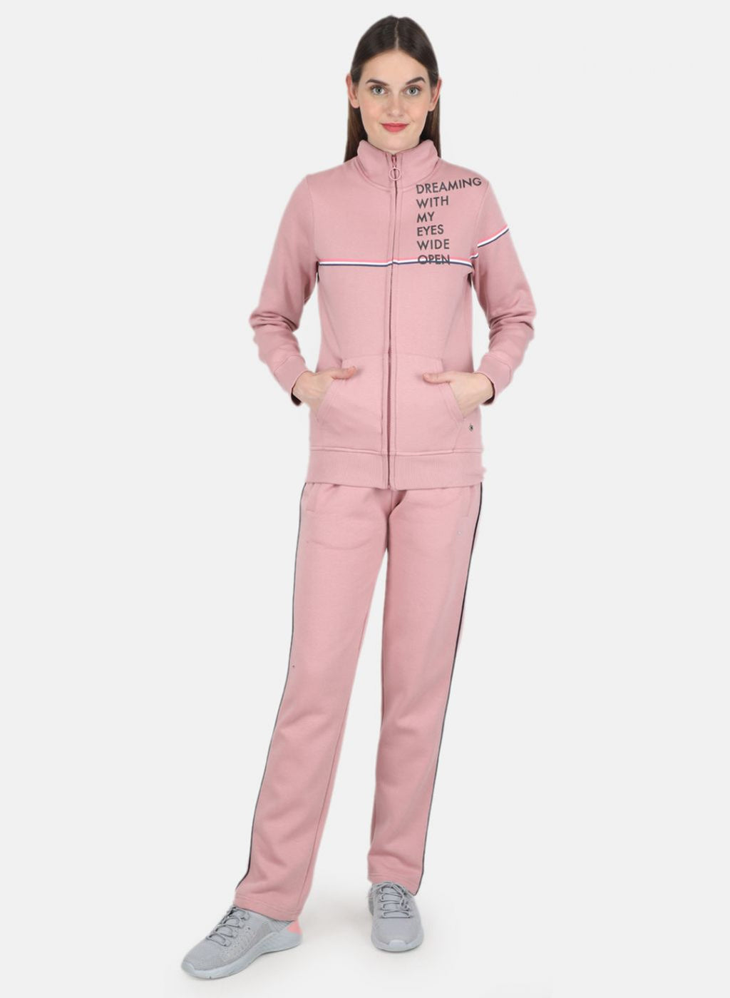Women Pink Printed Tracksuit
