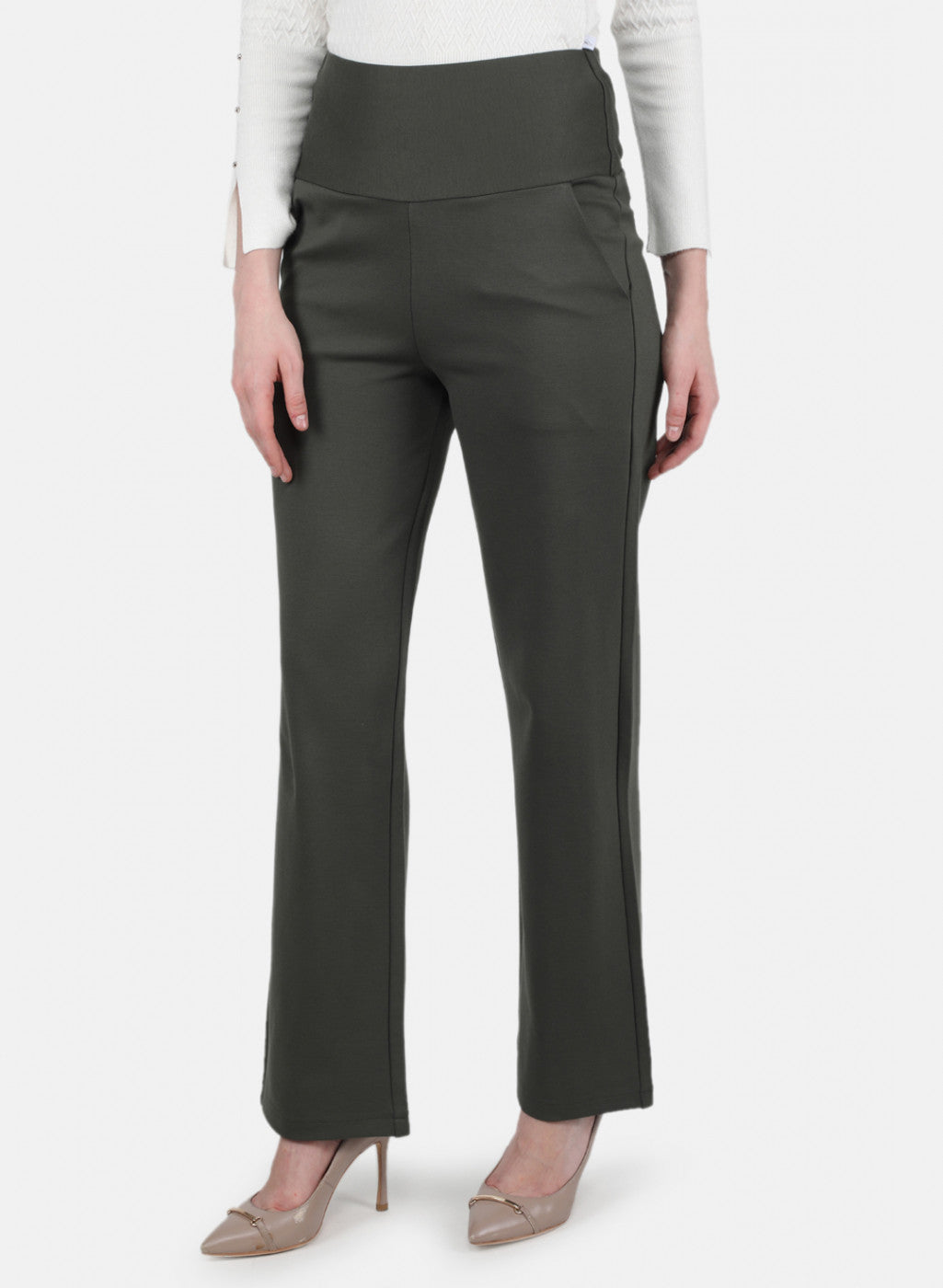 Women Bottle Green Solid Jegging