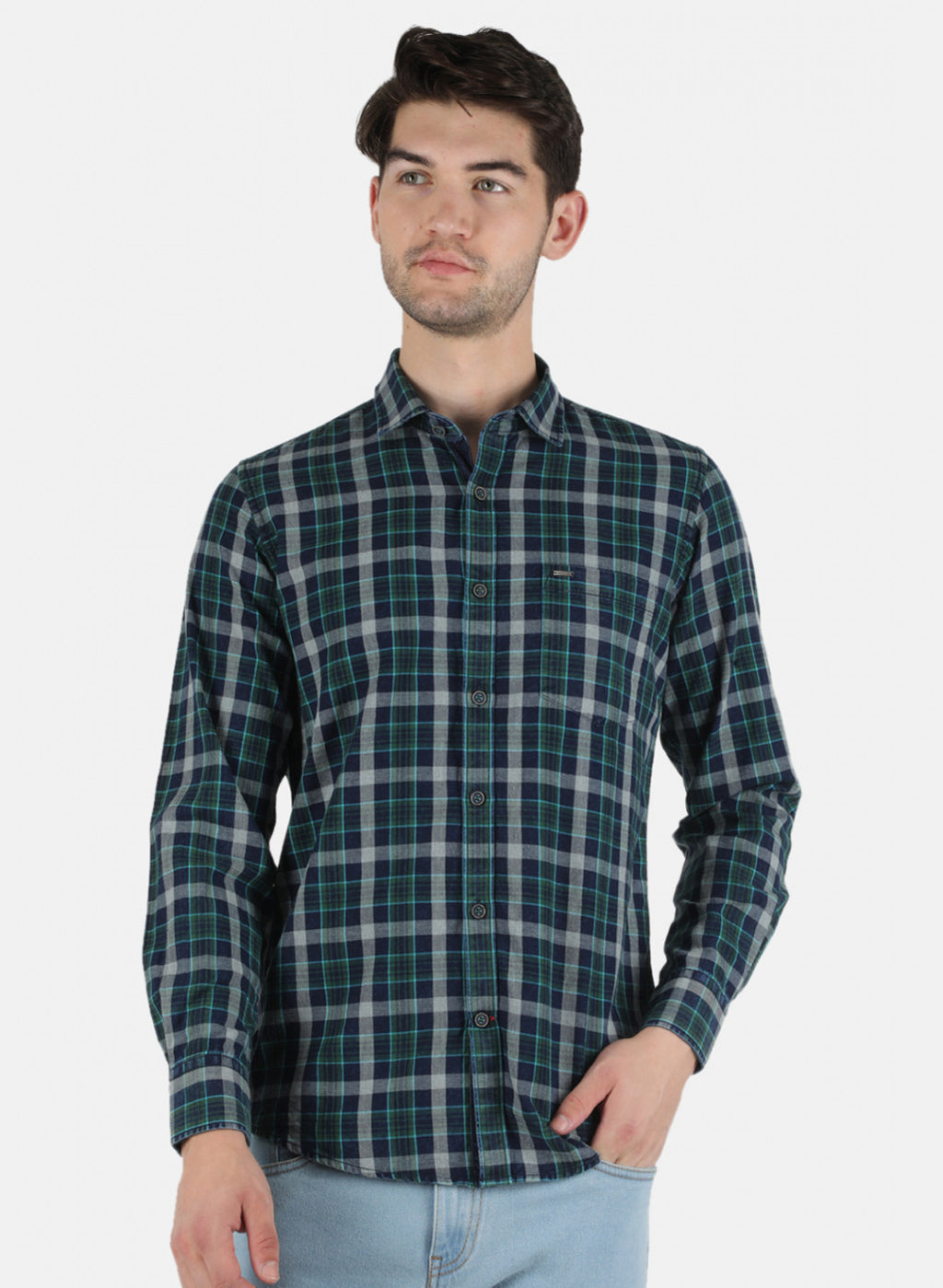 Men Green Check Shirt