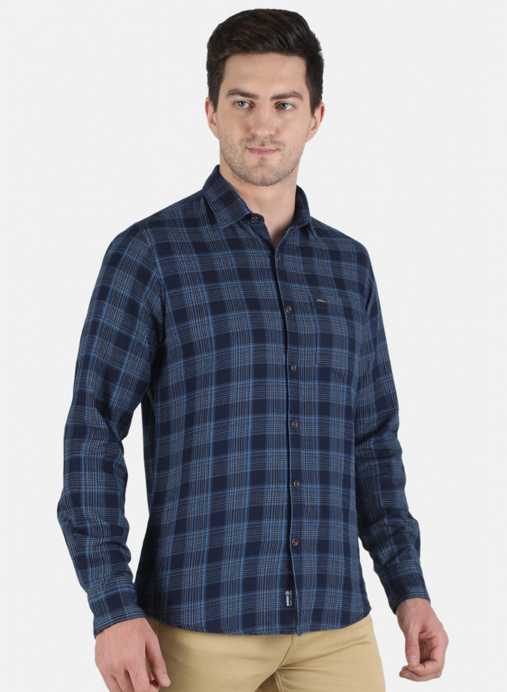 Men Blue Check Shirt