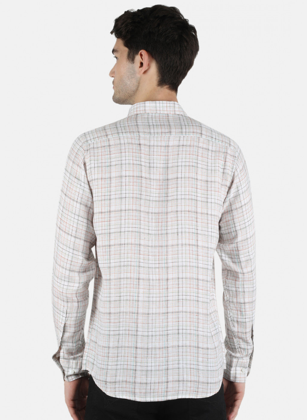 Men Brown Check Linen Shirt