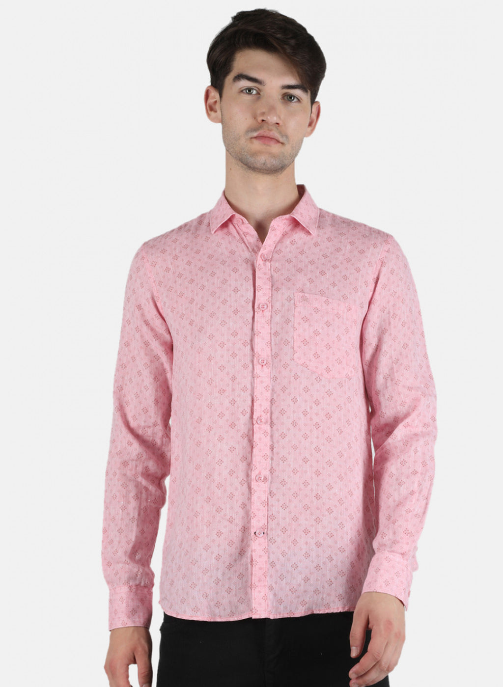 Men Pink Printed Linen Shirt