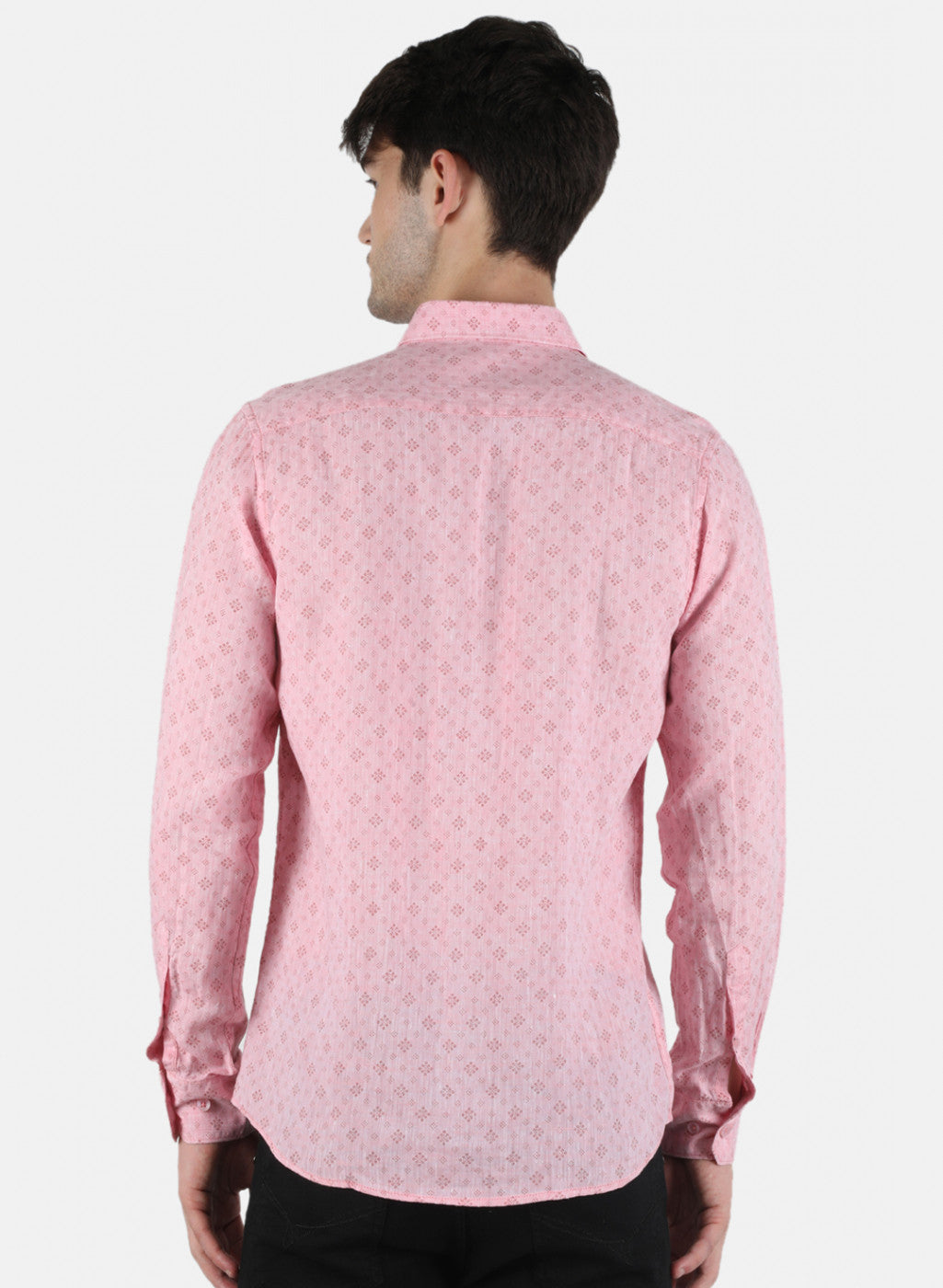 Men Pink Printed Linen Shirt
