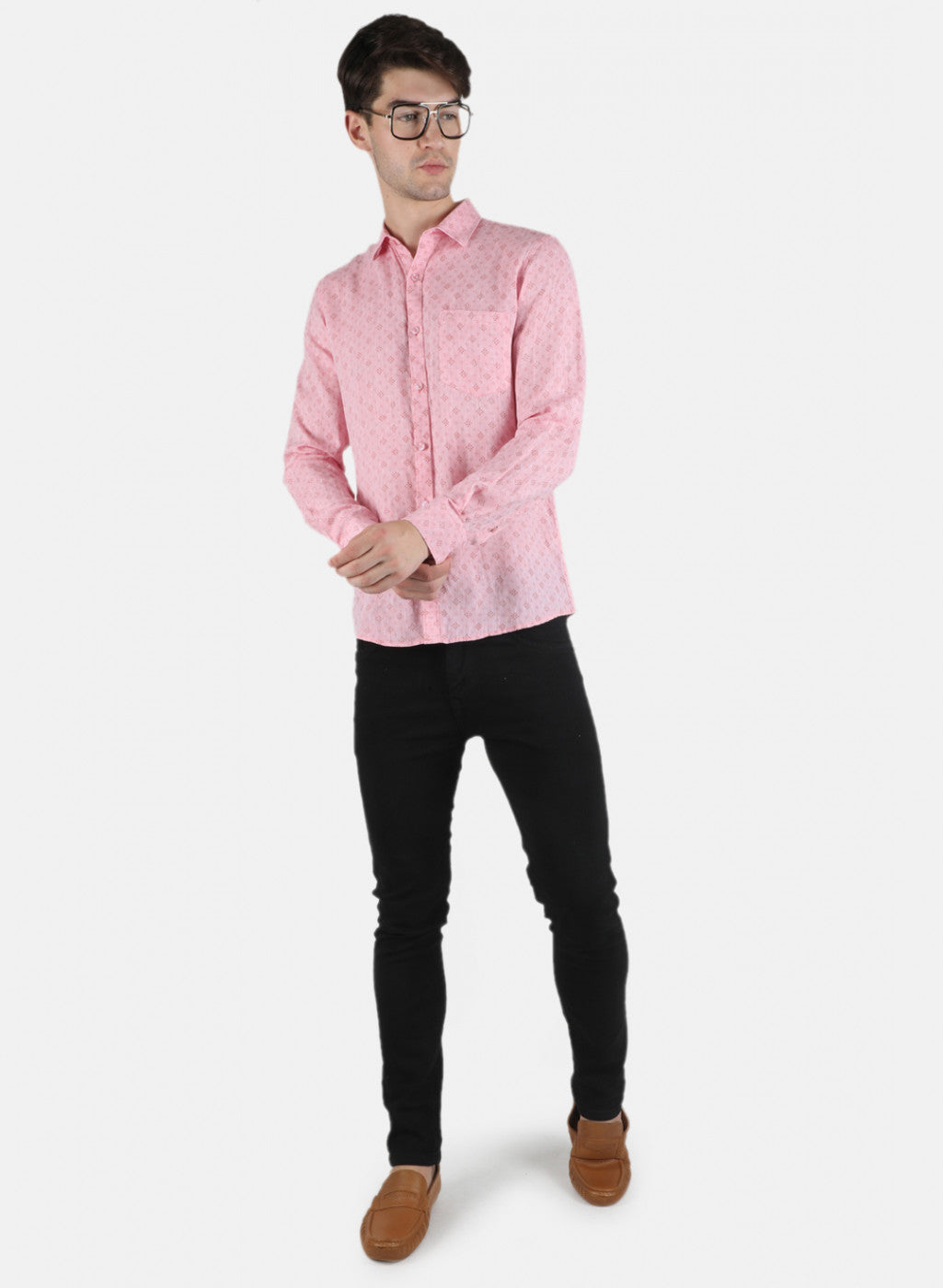 Men Pink Printed Linen Shirt