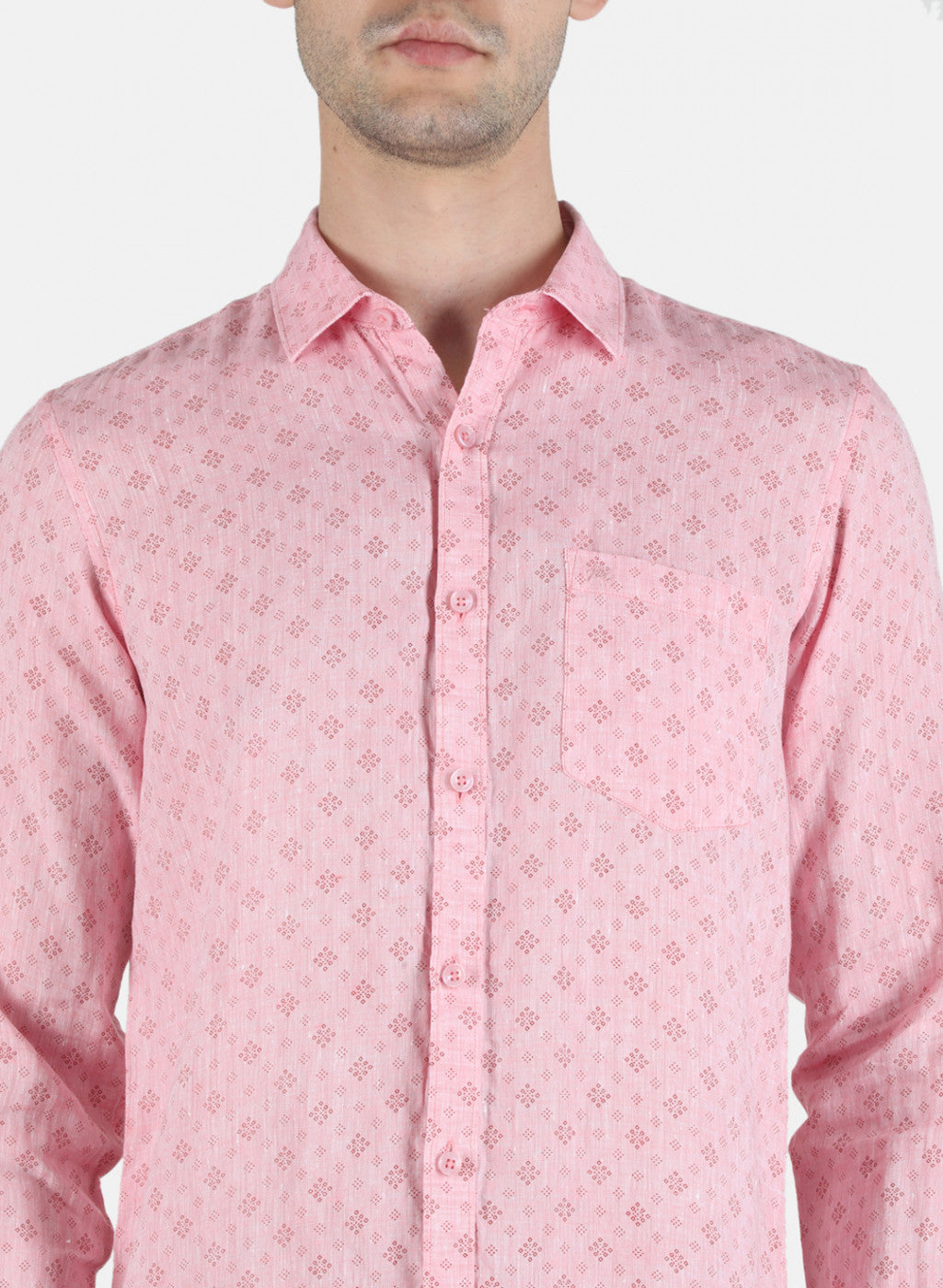 Men Pink Printed Linen Shirt