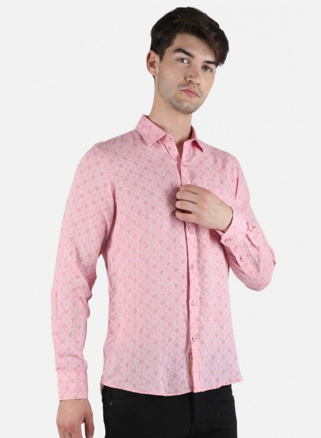 Men Pink Printed Linen Shirt