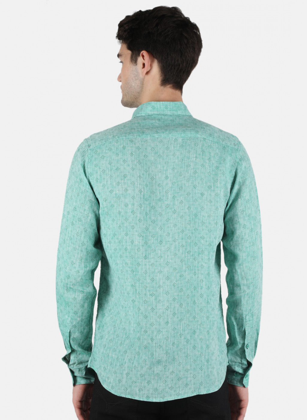 Men Green Printed Linen Shirt