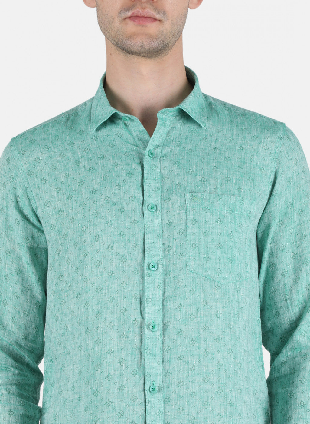 Men Green Printed Linen Shirt