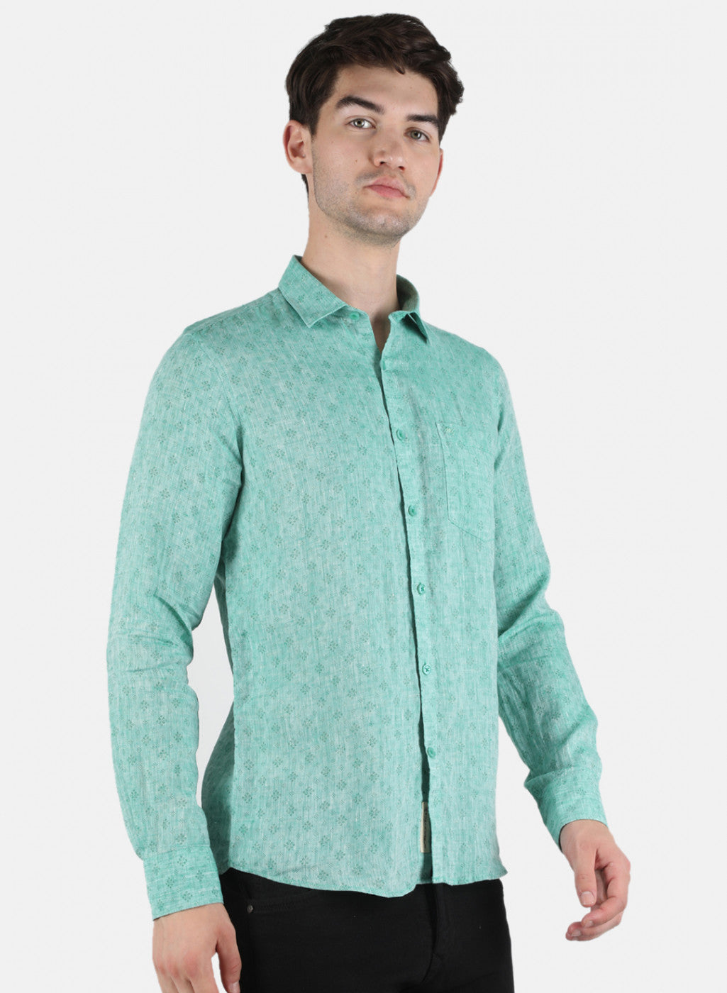 Men Green Printed Linen Shirt