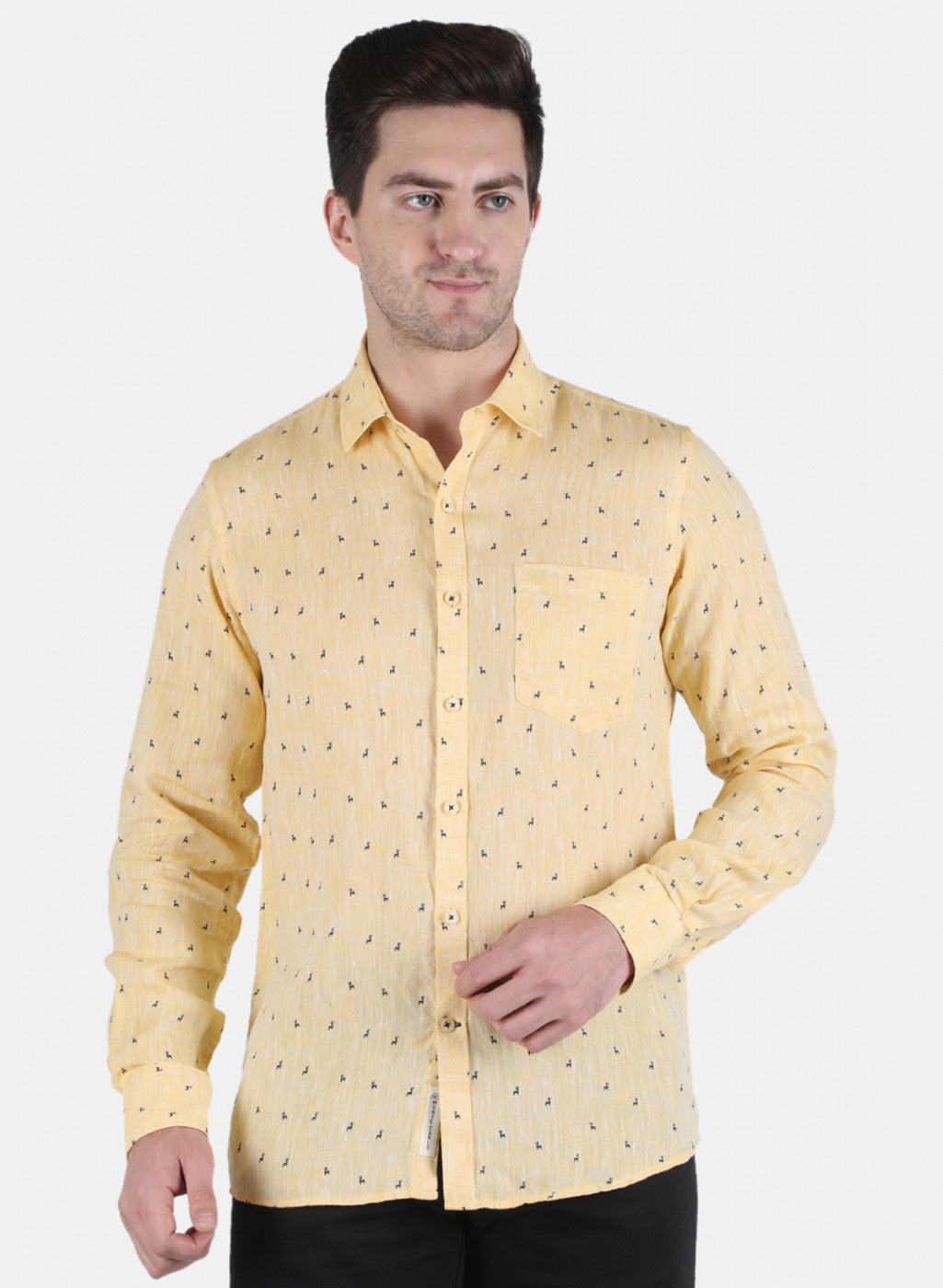 Men Yellow Printed Linen Shirt