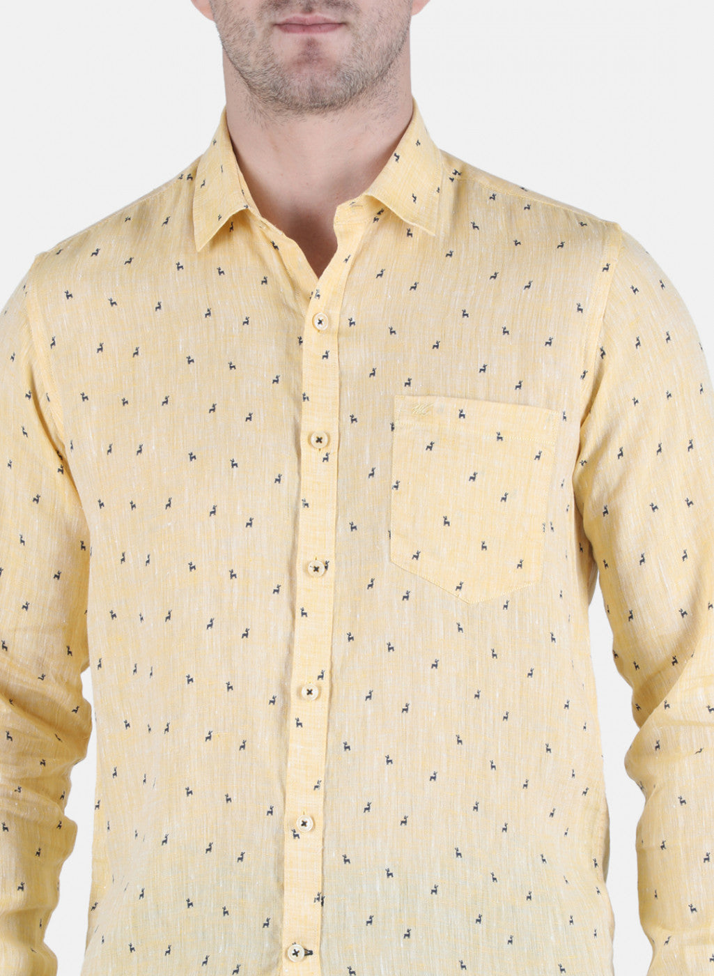 Men Yellow Printed Linen Shirt