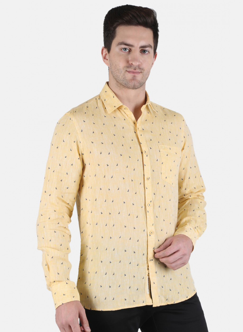 Men Yellow Printed Linen Shirt