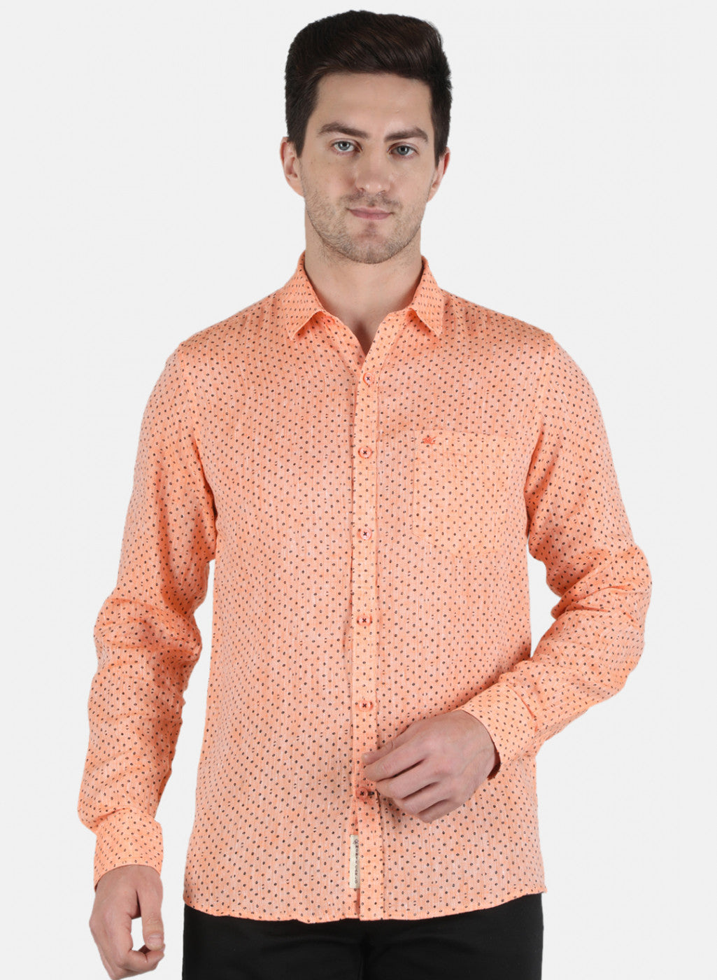 Men Orange Printed Linen Shirt