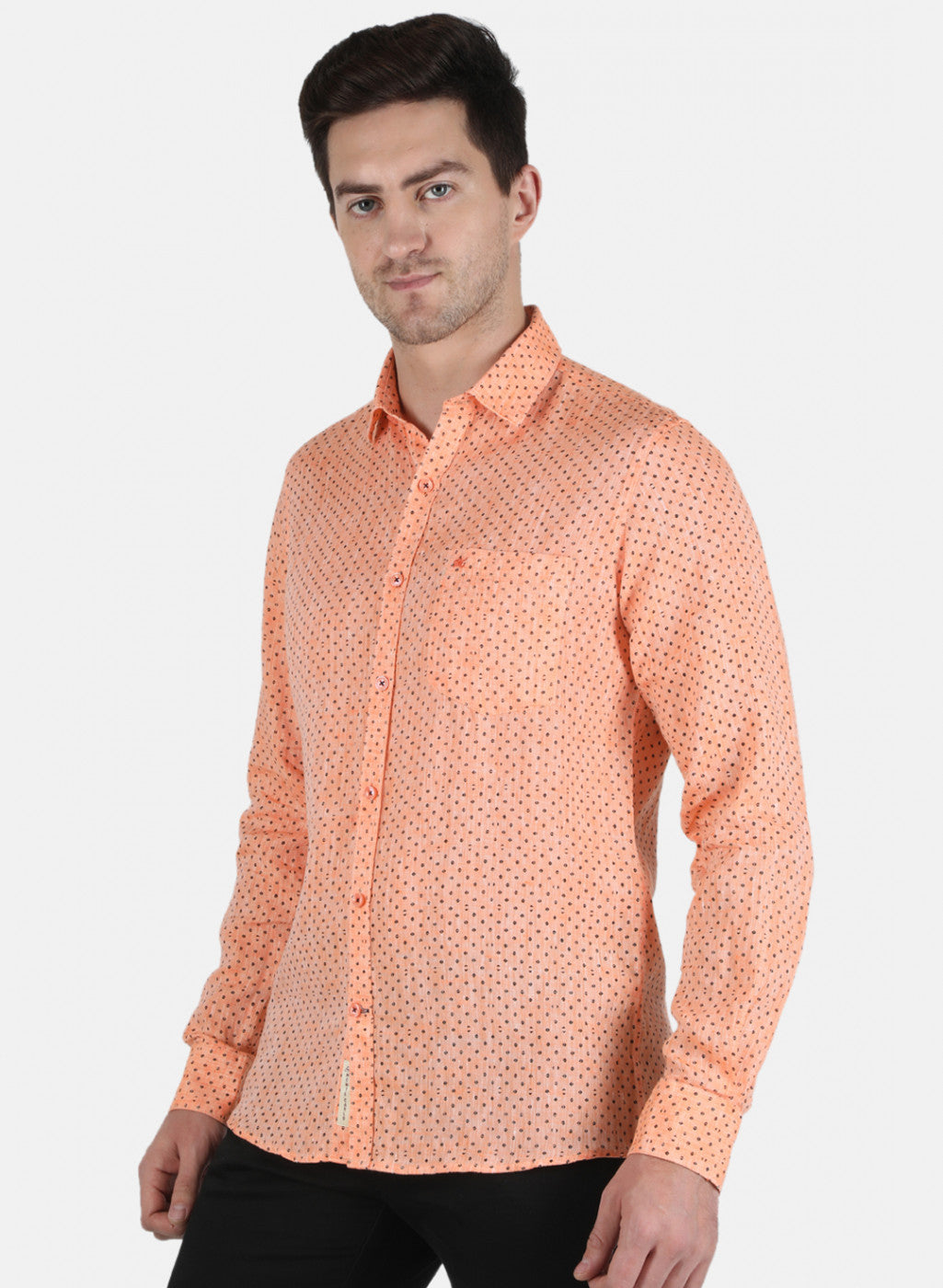 Men Orange Printed Linen Shirt