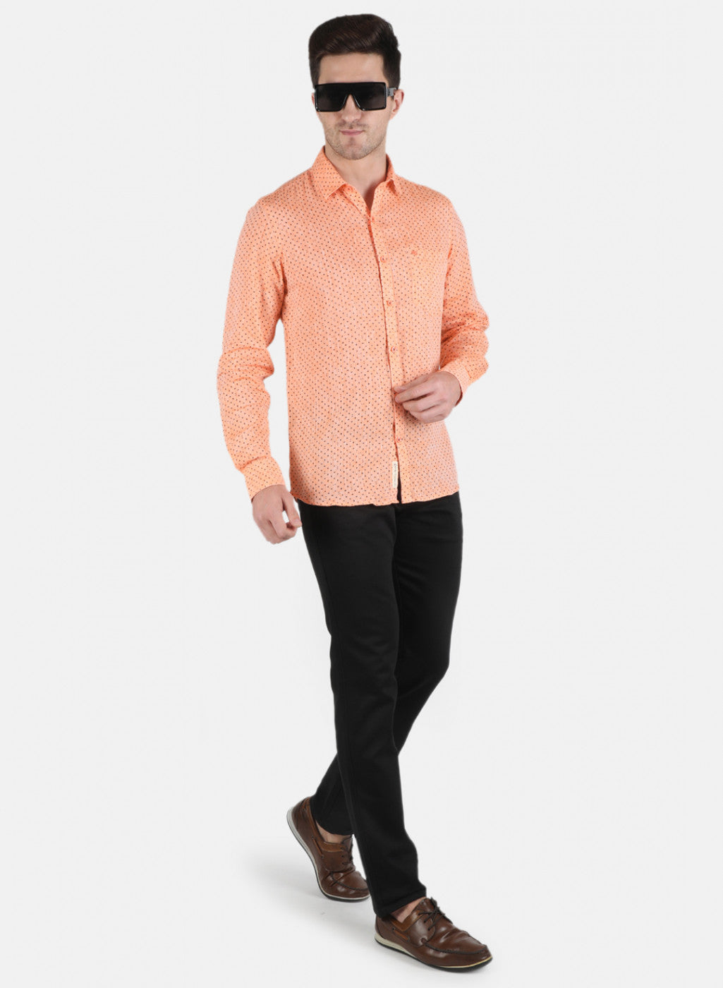 Men Orange Printed Linen Shirt