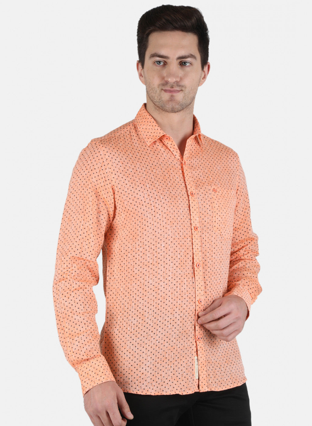 Men Orange Printed Linen Shirt