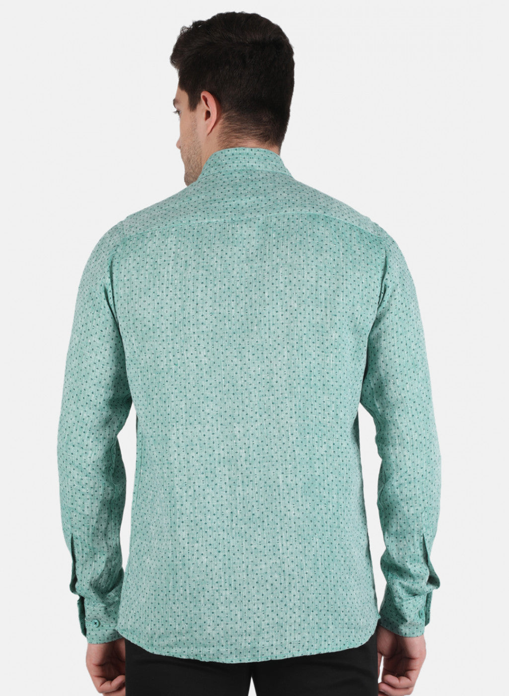 Men Green Printed Linen Shirt