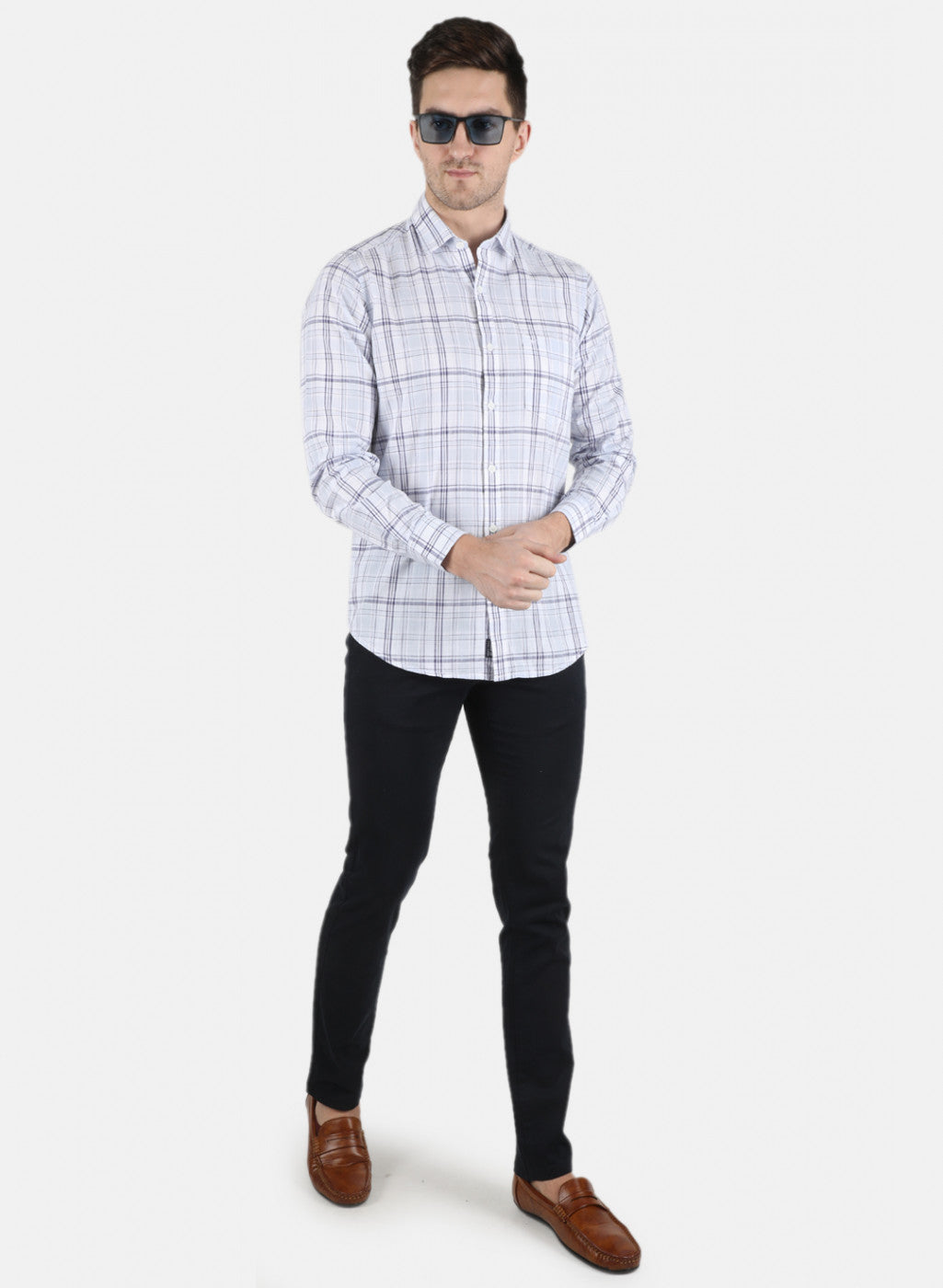 Men Blue Check Shirt