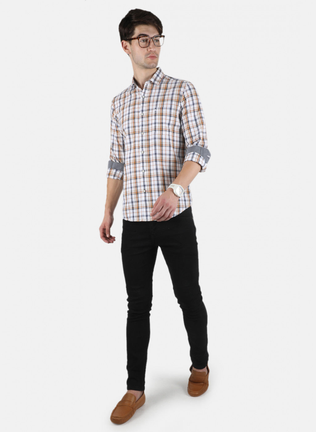 Men Beige Check Shirt