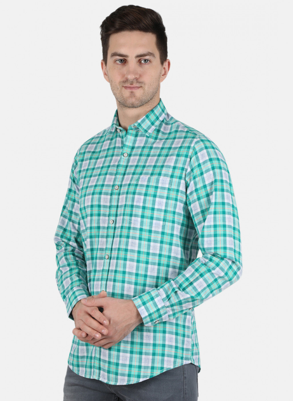 Men Green Check Shirt