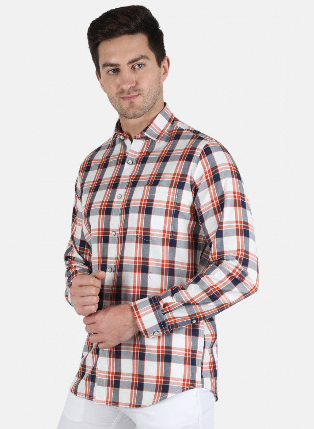 Men Orange Check Shirt