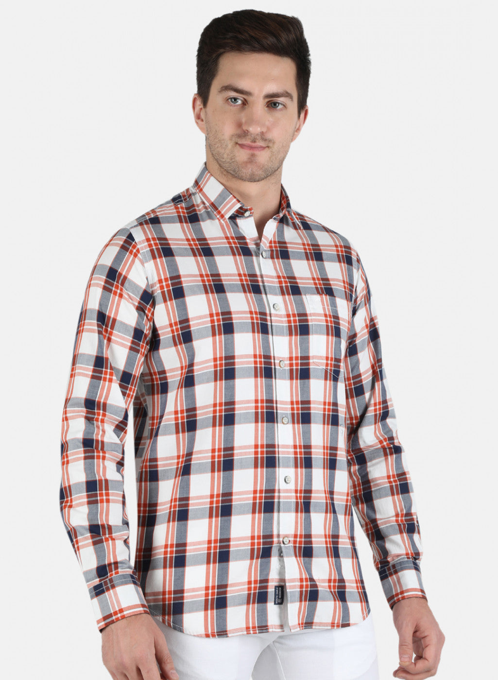 Men Orange Check Shirt