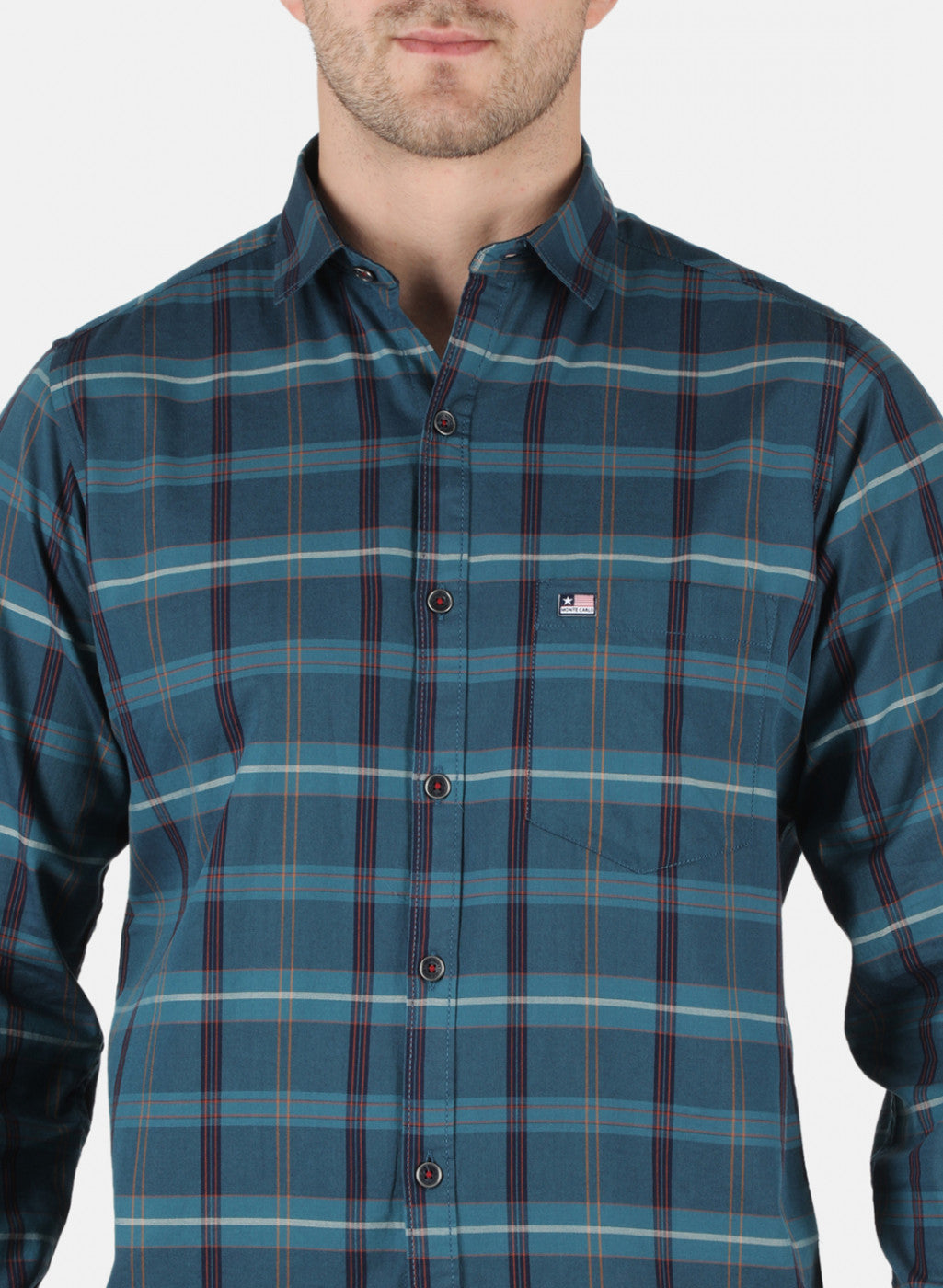 Men Teal Blue Check Shirt