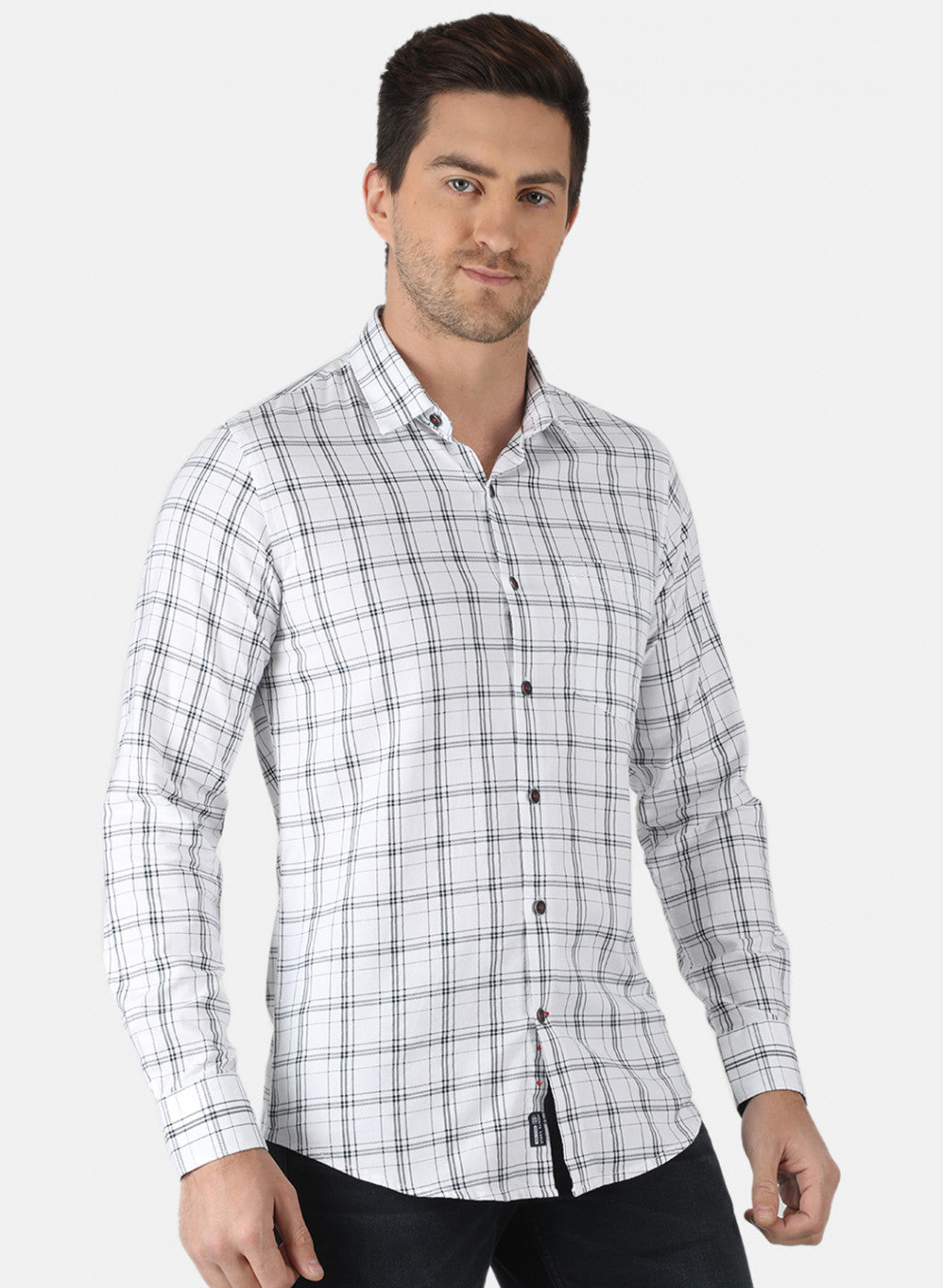 Men White Check Shirt