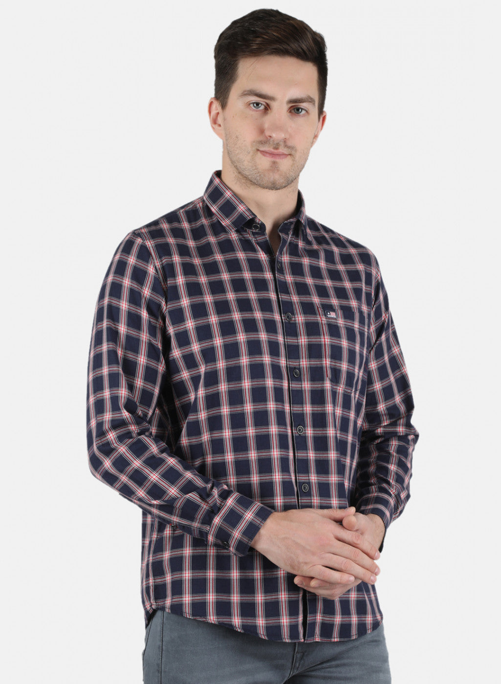 Men NAvy Blue Check Shirt